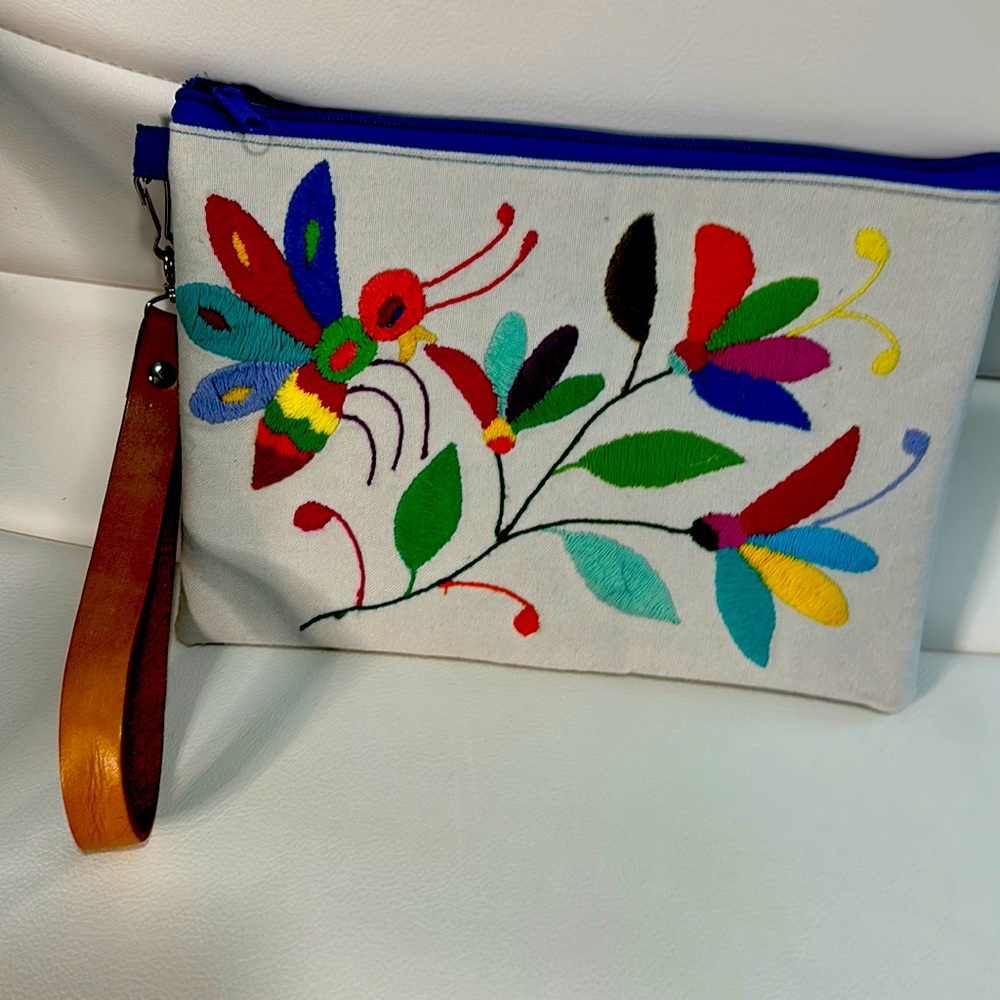 OOAK Agave Girl Mexican artisan butterfly flower embroidered clutch / wristlet